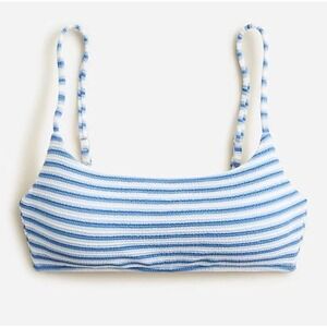 J.CREW Textured Scoop Neck Bikini Top Size 3X Blue White Striped‎ Coastal NWT